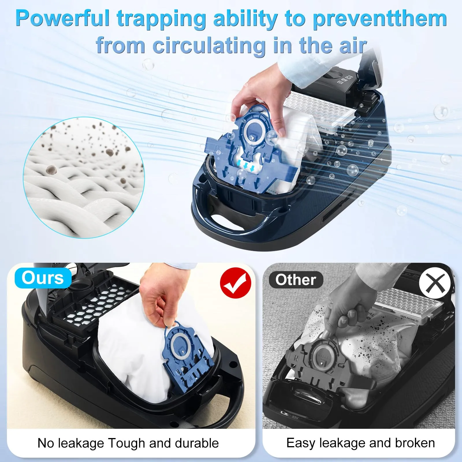 3D Airclean Dust Bags Replacement for Miele GN Vacuum Cleaner Bags for Miele Classic C1, Complete C1 C2 C3, Compact C1 C2 S2 S5 S8 Series GN Vacuum Bags, 16 Pack Airclean Bags for Miele Vacuum Cleaner