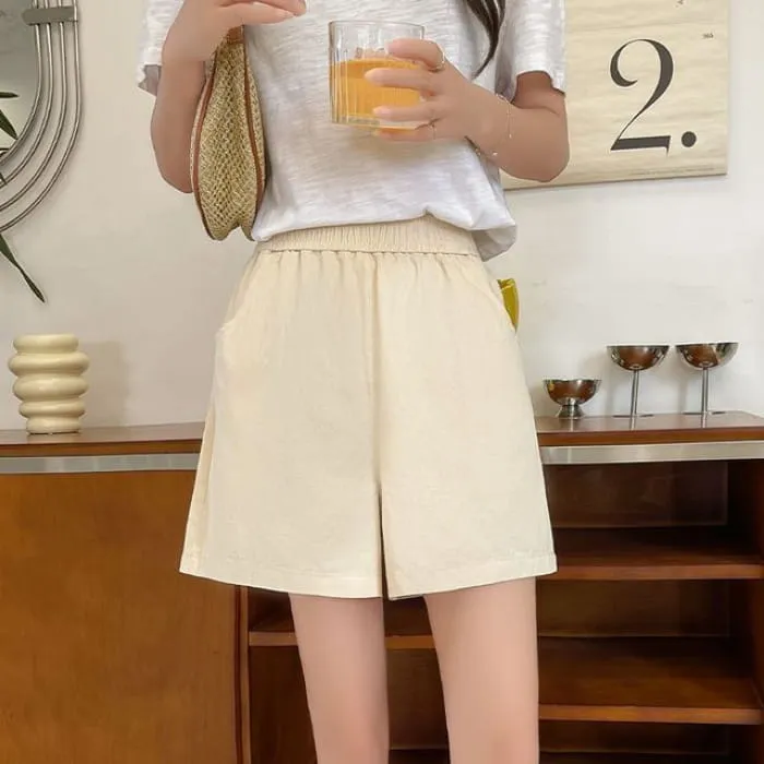 Elastic Waist Plain Shorts