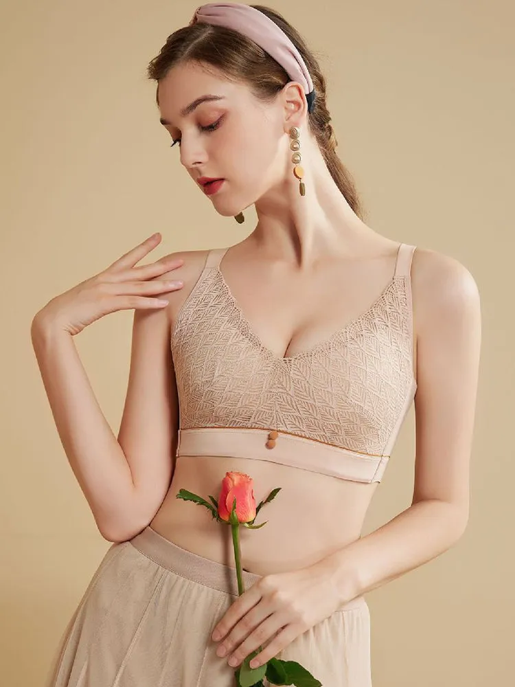 Elegant Lace Deep-V Push Up Everyday Wireless Bra