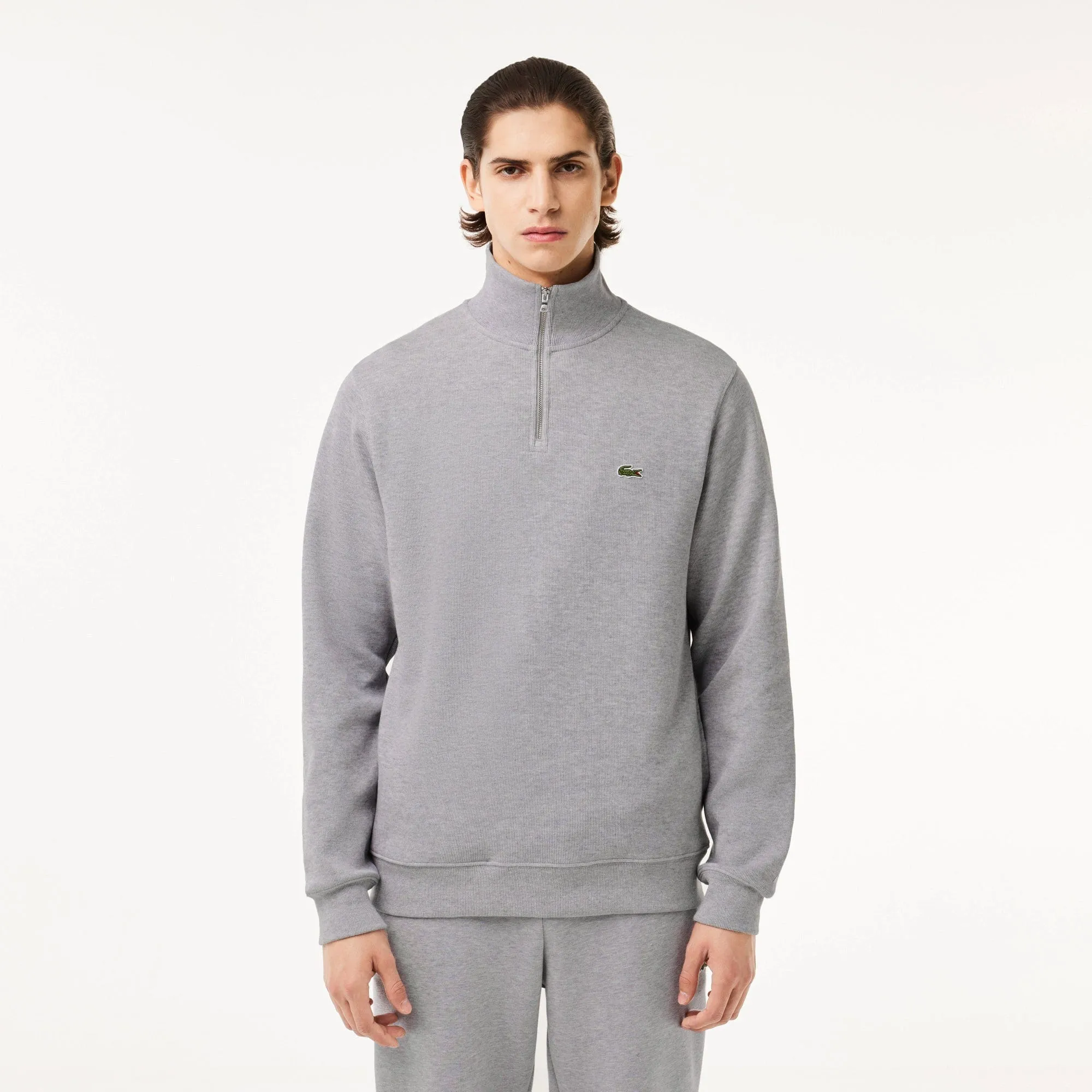 Lacoste Half Zip Knit Sweatshirt in Grey Chine
