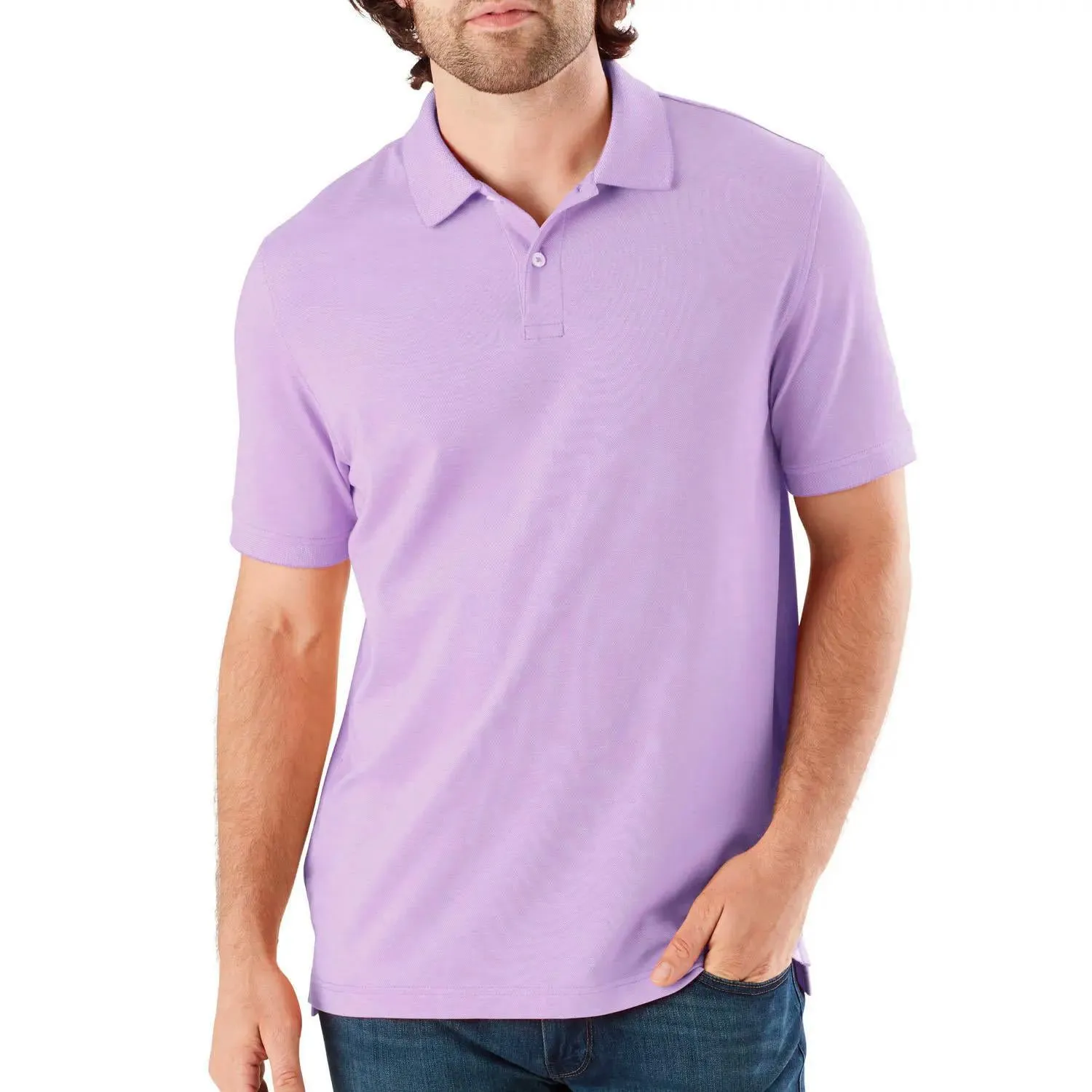 Members Mark Stretch Lightweight Cotton Men's Pique Polo Classic Fit Shirt Lavender S